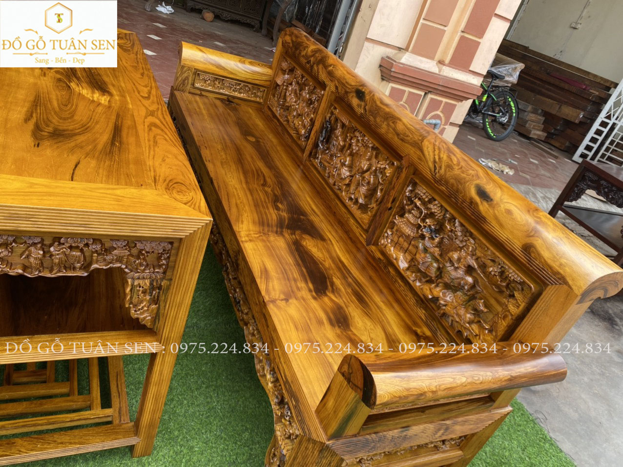 Hình ảnh bộ trường kỷ chạm tích gỗ gụ ta